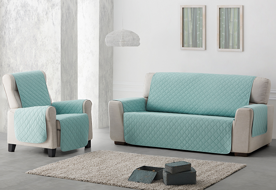 Cubre sofá acolchado chaiselongue Azul claro - Mueblam
